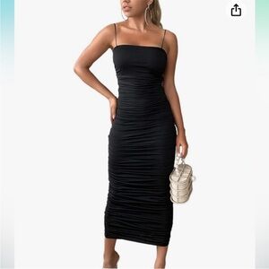Elegant Black Ruched Midi Dress